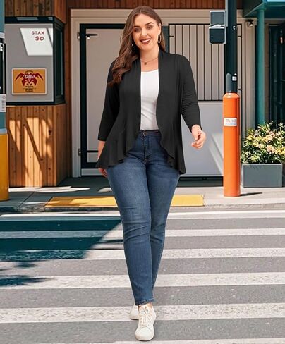 Anymiss Women's Spring Summer Plus Size Open Front Cardigan 3/4 Sleeve Lightweight Ruffle Hem 1X-6X in Saudi Arabia