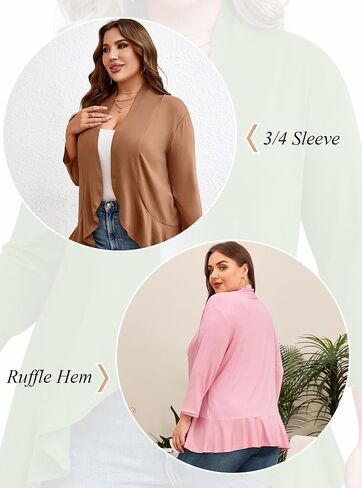 Anymiss Women's Spring Summer Plus Size Open Front Cardigan 3/4 Sleeve Lightweight Ruffle Hem 1X-6X in Saudi Arabia
