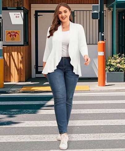 Anymiss Women's Spring Summer Plus Size Open Front Cardigan 3/4 Sleeve Lightweight Ruken HEM 1X-6X in Kuwait