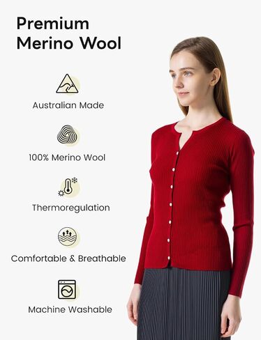 Women's 100% Merino Wool Cardigan Sweater Lightweight Button Down V Neck Long Sleeve Casual Fit Knit Dressy Classy in Saudi Arabia
