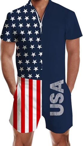 RAISEVERN Mens Romper Zipper Jumpsuit Male Shorts Sleeve One Piece Overalls Bro Outfits in Saudi Arabia