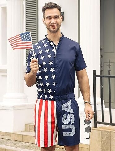 RAISEVERN Mens Romper Zipper Jumpsuit Male Shorts Sleeve One Piece Overalls Bro Outfits in Saudi Arabia