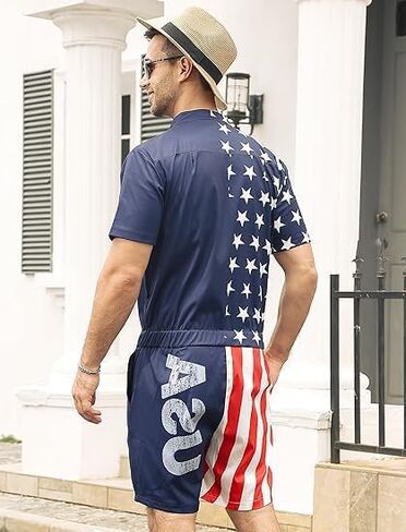 RAISEVERN Mens Romper Zipper Jumpsuit Male Shorts Sleeve One Piece Overalls Bro Outfits in Saudi Arabia
