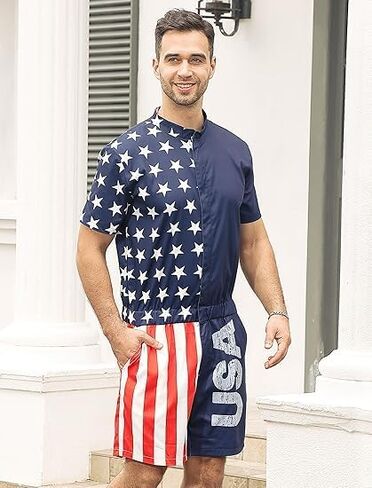 RAISEVERN Mens Romper Zipper Jumpsuit Male Shorts Sleeve One Piece Overalls Bro Outfits in Saudi Arabia