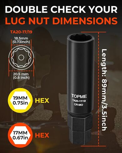 10 spline lug nut socket ، استبدال لـ TA20-17/19 ، متوافق مع مفتاح العروة BIMECC 10 spline ، لإزالة 10 نقاط من NUT NUT للشاحنة الكبيرة من سيارات الدفع الرباعي مع 13/16 و 7/8 Drive ، CR-MO in Kuwait