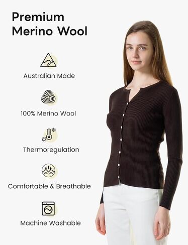 Women's 100% Merino Wool Cardigan Sweater Lightweight Button Down V Neck Long Sleeve Casual Fit Knit Dressy Classy in Saudi Arabia