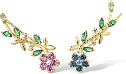 Santuzza 925 Sterling Silver Orchid Earrings Green Spinel Leaf Stud Earrings For Women in Saudi Arabia