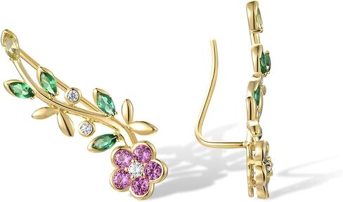 Santuzza 925 Sterling Silver Orchid Earrings Green Spinel Leaf Stud Earrings For Women in Saudi Arabia