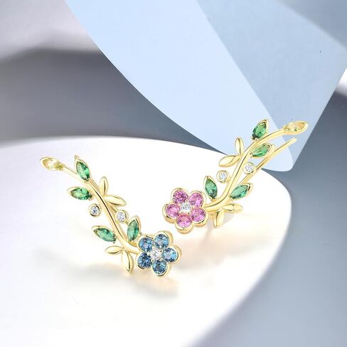 Santuzza 925 Sterling Silver Orchid Earrings Green Spinel Leaf Stud Earrings For Women in Saudi Arabia