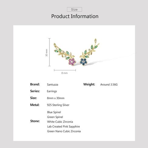 Santuzza 925 Sterling Silver Orchid Earrings Green Spinel Leaf Stud Earrings For Women in Saudi Arabia
