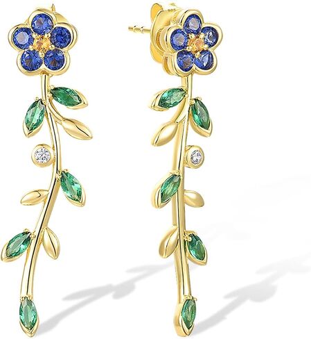 Santuzza 925 Sterling Silver Orchid Earrings Green Spinel Leaf Stud Earrings For Women in Saudi Arabia