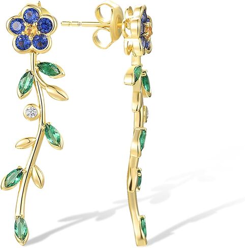 Santuzza 925 Sterling Silver Orchid Earrings Green Spinel Leaf Stud Earrings For Women in Saudi Arabia