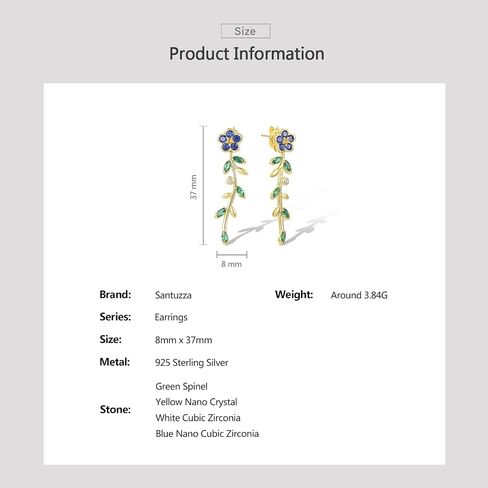 Santuzza 925 Sterling Silver Orchid Earrings Green Spinel Leaf Stud Earrings For Women in Saudi Arabia