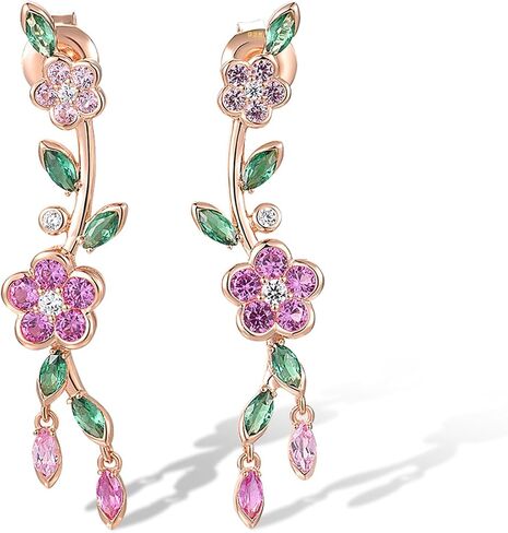 Santuzza 925 Sterling Silver Orchid Earrings Green Spinel Leaf Stud Earrings For Women in Saudi Arabia