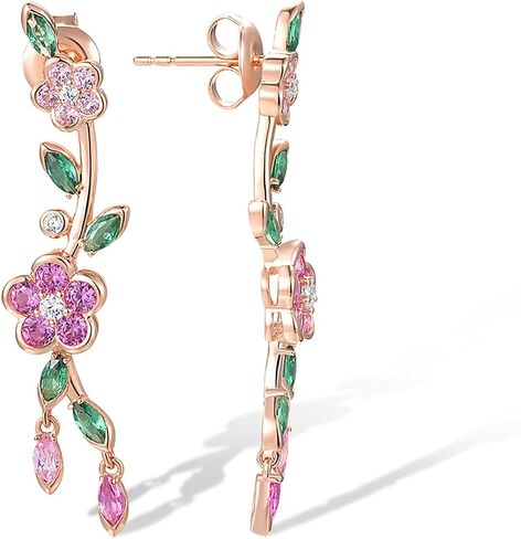 Santuzza 925 Sterling Silver Orchid Earrings Green Spinel Leaf Stud Earrings For Women in Saudi Arabia