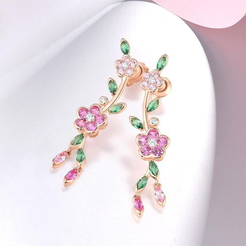 Santuzza 925 Sterling Silver Orchid Earrings Green Spinel Leaf Stud Earrings For Women in Saudi Arabia