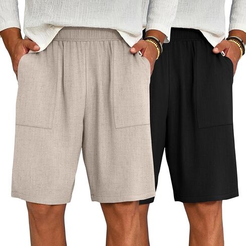 رايبر 2 حزمة شورتات الكتان الكبيرة والطويلة ، شورتات غير رسمية مع الجيوب شورت شاطئ الصيف على الجيوب in Kuwait