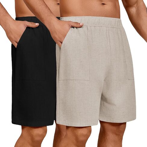 رايبر 2 حزمة شورتات الكتان الكبيرة والطويلة ، شورتات غير رسمية مع الجيوب شورت شاطئ الصيف على الجيوب in Kuwait