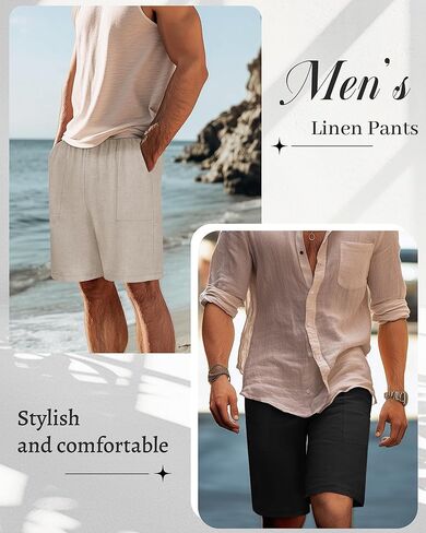 رايبر 2 حزمة شورتات الكتان الكبيرة والطويلة ، شورتات غير رسمية مع الجيوب شورت شاطئ الصيف على الجيوب in Kuwait