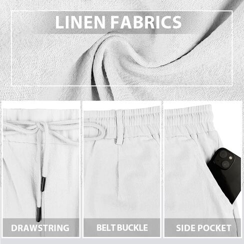 Mens Linen Shorts Casual Elastic Waist Drawstring Lightweight Vacation Summer Beach Shorts with Pockets in Saudi Arabia