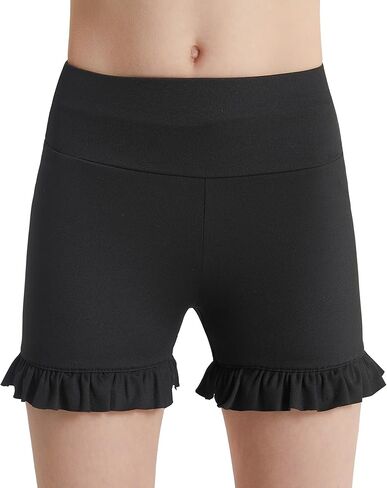 DIPUG Girls Athletic Shorts Ruffle High Waisted Dance Gymnastics Yoga Shorts for Kids，Age 4-13Y in Kuwait
