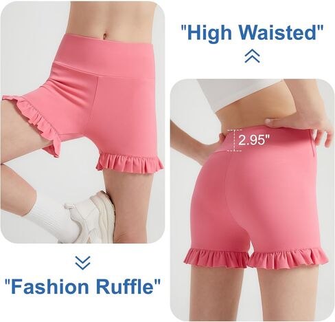 DIPUG Girls Athletic Shorts Ruffle High Waisted Dance Gymnastics Yoga Shorts for Kids，Age 4-13Y in Saudi Arabia