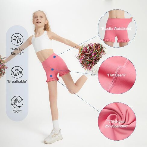 DIPUG Girls Athletic Shorts Ruffle High Waisted Dance Gymnastics Yoga Shorts for Kids，Age 4-13Y in Saudi Arabia