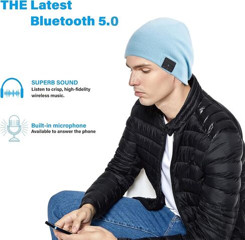 Bluetooth Beanie, 18 hrs Playing HD Stereo, Built-in Mic, Men's/Women's Christmas Electronic Gifts in Saudi Arabia