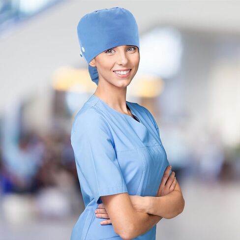 8 Pcs Satin Lined Scrub Cap Nurse Working Hat with Button and Sweatband Adjustable Ponytail Surgical Cap for Women in Saudi Arabia