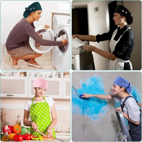 8 Pcs Satin Lined Scrub Cap Nurse Working Hat with Button and Sweatband Adjustable Ponytail Surgical Cap for Women in Saudi Arabia