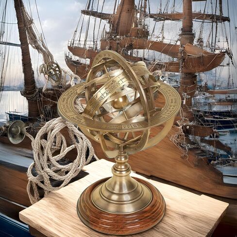 Antique Vintage Zodiac Armillary Decorative Globe with Wooden Base - 5 Inch Brass Sphere World Globe Zodiac Engraved Celestial, Antique Ship Decor in Saudi Arabia