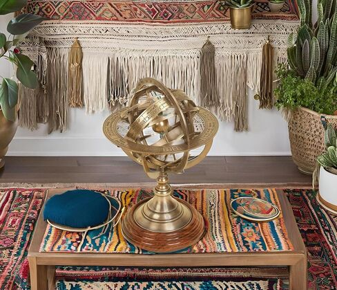 Antique Vintage Zodiac Armillary Decorative Globe with Wooden Base - 5 Inch Brass Sphere World Globe Zodiac Engraved Celestial, Antique Ship Decor in Saudi Arabia