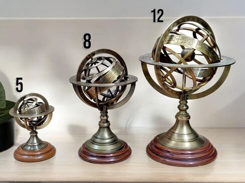 Antique Vintage Zodiac Armillary Decorative Globe with Wooden Base - 5 Inch Brass Sphere World Globe Zodiac Engraved Celestial, Antique Ship Decor in Saudi Arabia