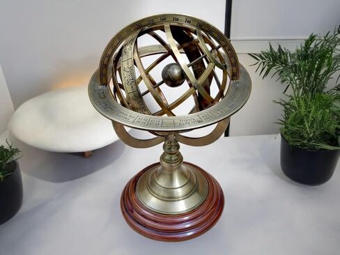 Antique Vintage Zodiac Armillary Decorative Globe with Wooden Base - 5 Inch Brass Sphere World Globe Zodiac Engraved Celestial, Antique Ship Decor in Saudi Arabia