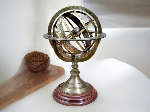 Antique Vintage Zodiac Armillary Decorative Globe with Wooden Base - 5 Inch Brass Sphere World Globe Zodiac Engraved Celestial, Antique Ship Decor in Saudi Arabia