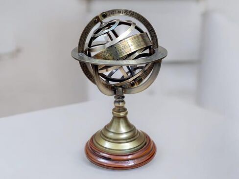 Antique Vintage Zodiac Armillary Decorative Globe with Wooden Base - 5 Inch Brass Sphere World Globe Zodiac Engraved Celestial, Antique Ship Decor in Saudi Arabia