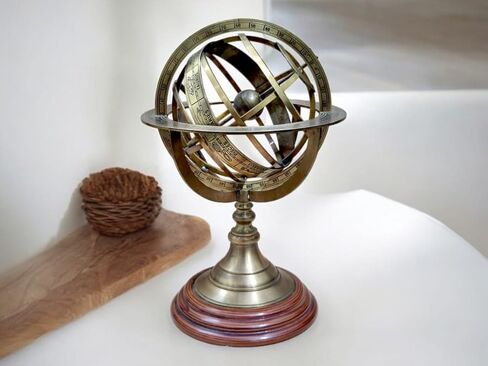 Antique Vintage Zodiac Armillary Decorative Globe with Wooden Base - 5 Inch Brass Sphere World Globe Zodiac Engraved Celestial, Antique Ship Decor in Kuwait