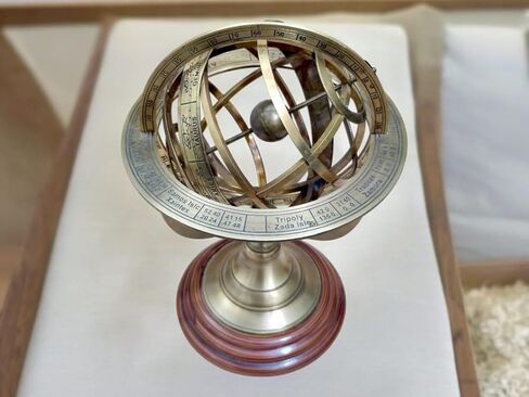 Antique Vintage Zodiac Armillary Decorative Globe with Wooden Base - 5 Inch Brass Sphere World Globe Zodiac Engraved Celestial, Antique Ship Decor in Kuwait