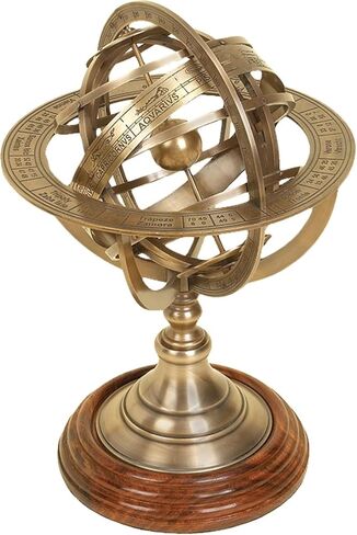Antique Vintage Zodiac Armillary Decorative Globe with Wooden Base - 5 Inch Brass Sphere World Globe Zodiac Engraved Celestial, Antique Ship Decor in Kuwait