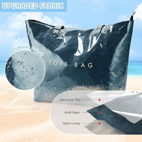حقيبة حمل Kalidi PVC Zipper ، حقيبة شاطئية كرافت الورقية الكبيرة ، تحمل جميع حقيبة الكتف البلاستيكية في حقيبة التسوق in Kuwait