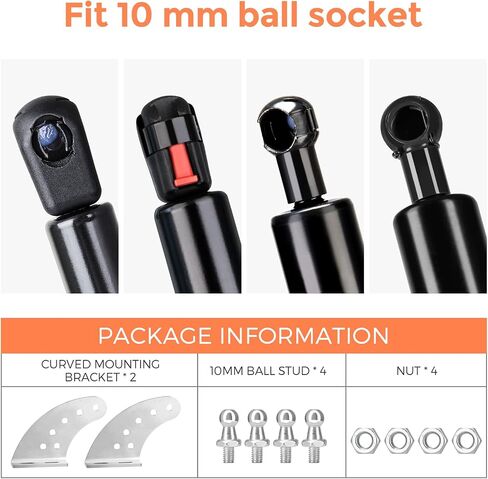 10MM Ball Stud Adjustable Curved Mounting Brackets, for BRKT-CRV Replacement, 2 Mounts with 4 M6 10MM Ball Studs & 4 M6 Nuts for Lift-o-mat Gas Spring Struts Shock Mounting Kits, Silver by PAMAGOO in Saudi Arabia