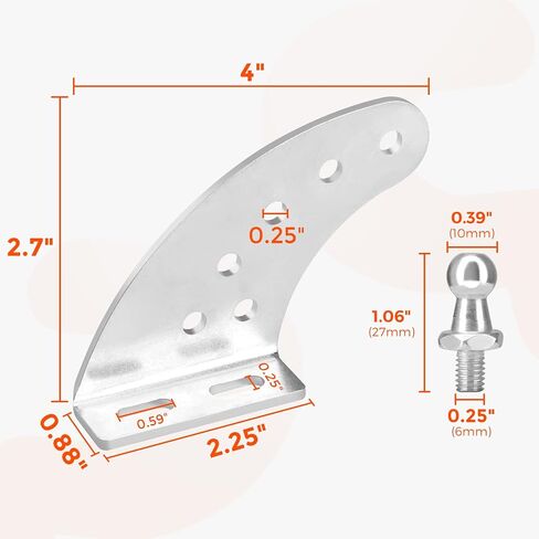 10MM Ball Stud Adjustable Curved Mounting Brackets, for BRKT-CRV Replacement, 2 Mounts with 4 M6 10MM Ball Studs & 4 M6 Nuts for Lift-o-mat Gas Spring Struts Shock Mounting Kits, Silver by PAMAGOO in Saudi Arabia