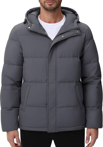 Cotrasen Men's Puffer Jacket Hooded Down Jacket Water Resistant Windproof Winter Outwear Full Zip Up Warm Winter Coat in Saudi Arabia