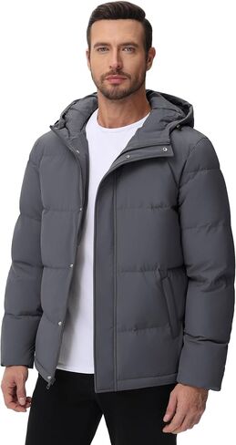 Cotrasen Men's Puffer Jacket Hooded Down Jacket Water Resistant Windproof Winter Outwear Full Zip Up Warm Winter Coat in Saudi Arabia