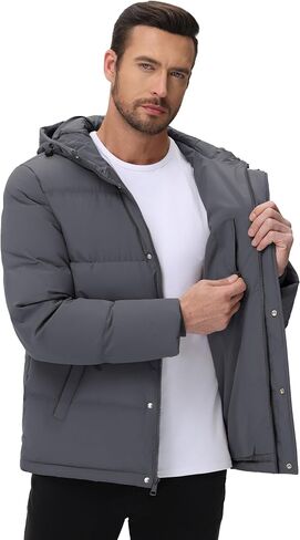 Cotrasen Men's Puffer Jacket Hooded Down Jacket Water Resistant Windproof Winter Outwear Full Zip Up Warm Winter Coat in Saudi Arabia