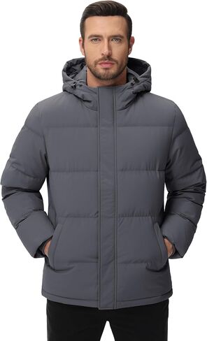 Cotrasen Men's Puffer Jacket Hooded Down Jacket Water Resistant Windproof Winter Outwear Full Zip Up Warm Winter Coat in Saudi Arabia