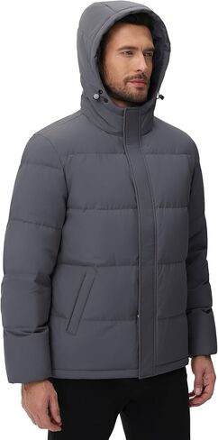 Cotrasen Men's Puffer Jacket Hooded Down Jacket Water Resistant Windproof Winter Outwear Full Zip Up Warm Winter Coat in Saudi Arabia