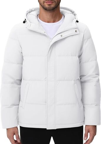 Cotrasen Men's Puffer Jacket Hooded Down Jacket Water Resistant Windproof Winter Outwear Full Zip Up Warm Winter Coat in Saudi Arabia
