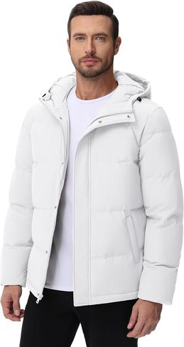 Cotrasen Men's Puffer Jacket Hooded Down Jacket Water Resistant Windproof Winter Outwear Full Zip Up Warm Winter Coat in Saudi Arabia