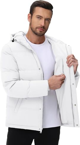 Cotrasen Men's Puffer Jacket Hooded Down Jacket Water Resistant Windproof Winter Outwear Full Zip Up Warm Winter Coat in Saudi Arabia
